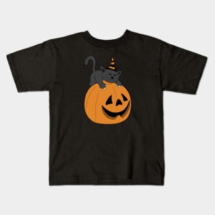 PUMPKIN BLACK CAT Kids T-Shirt